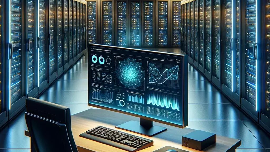 DALL E 2024 02 13 16 53 08 Visualize a modern office setting featuring a sophisticated workstation placed on a neat organized desktop Next to this workstation include a local